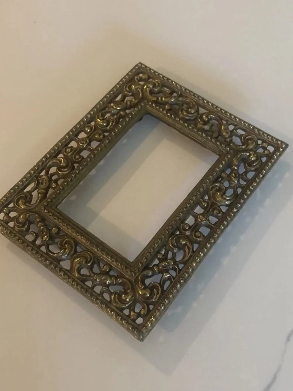 Vintage Ornate Gold Tone Picture Frame Pierced Scrollwork 4.25x5.5” Decorative